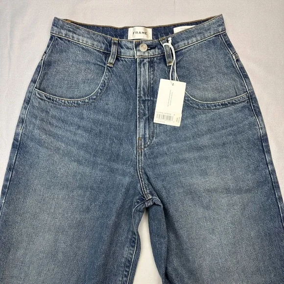 FRAME Skater Wide Leg High Rise Jeans Size 27 Rochester Wash Denim Quiet Luxury - Picture 4 of 9